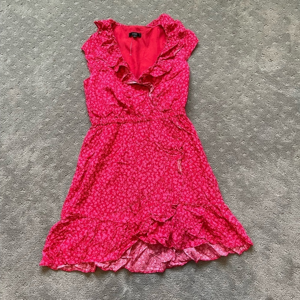 J. Crew Pink Floral Print Ruffle Trimmed Dress Size 0
